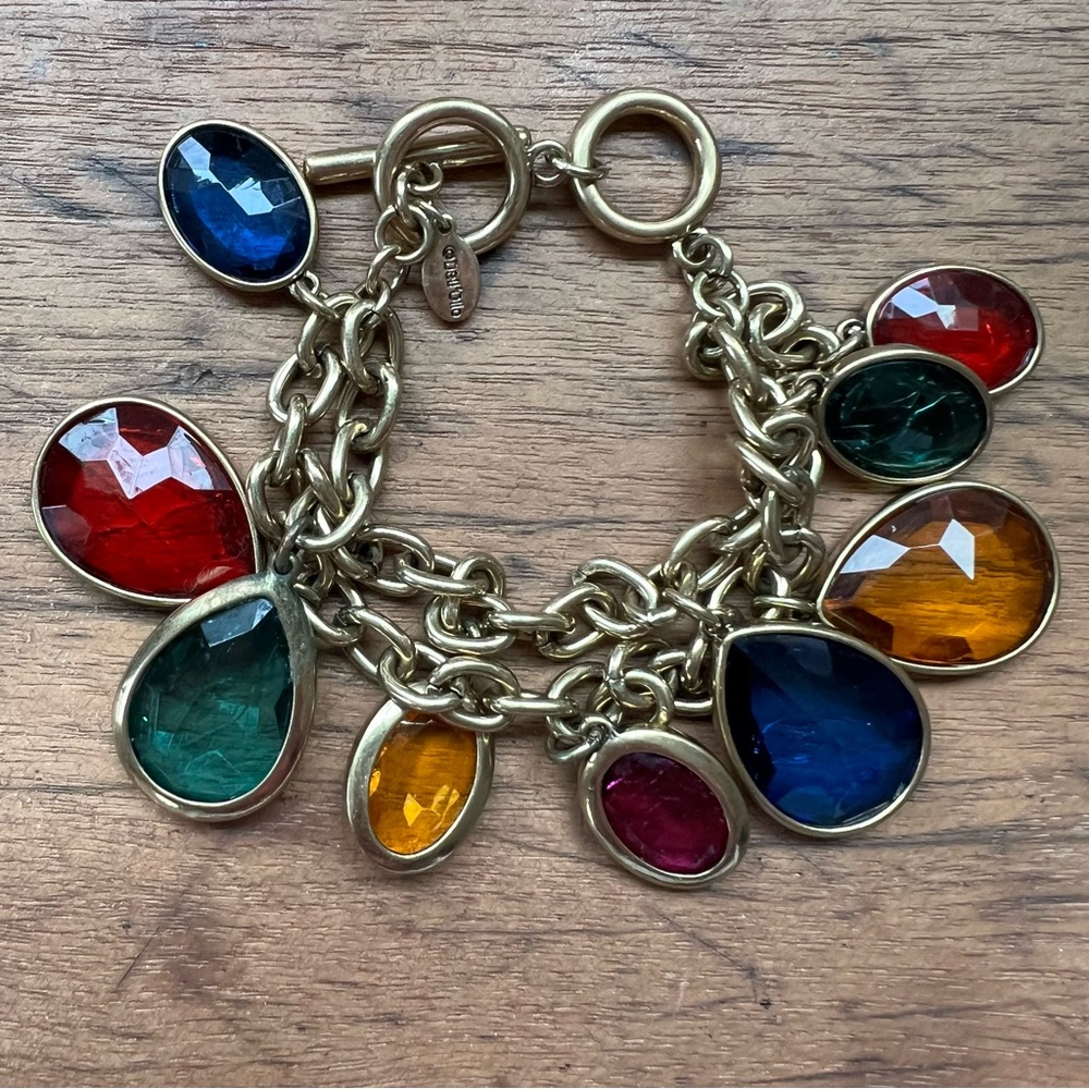 Vintage Multicolor Gemstone Charm Bracelet Del'Oro - Picture 6 of 10